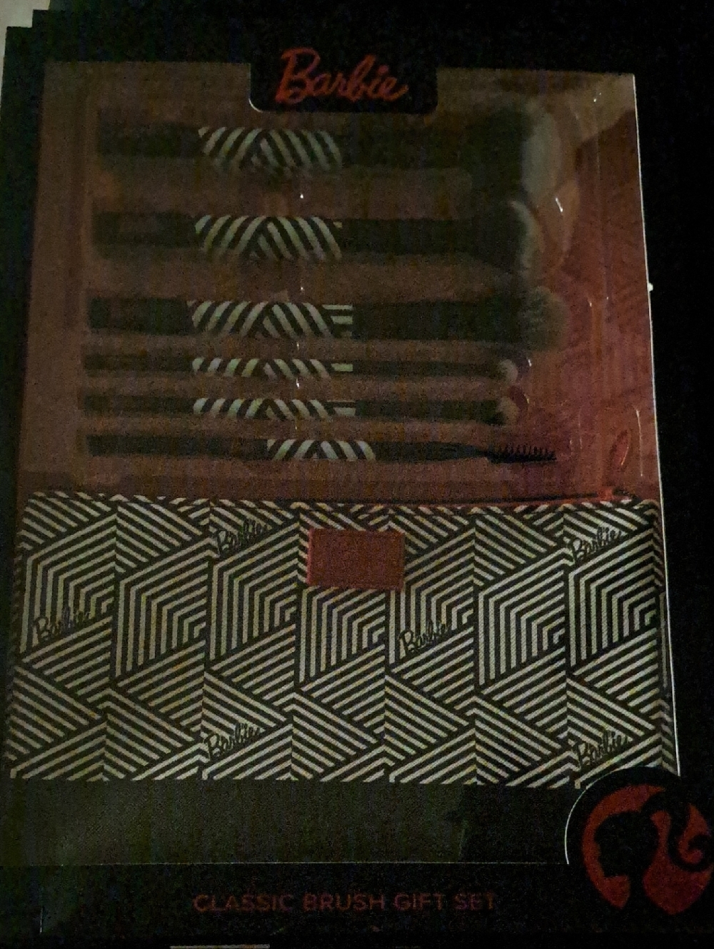 Barbie Black & White Striped Brush Set with Geometric Pouch